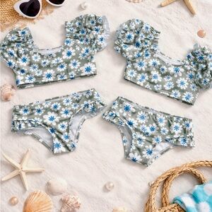 Twin Baby Girl Daisy Bikini Swim Sets Size 18M | Matching Floral Swimsuits